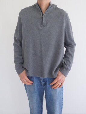Black Brown 1826 Grey Quarter Zip Mock Neck Knit Sweater Office Minimalist XL